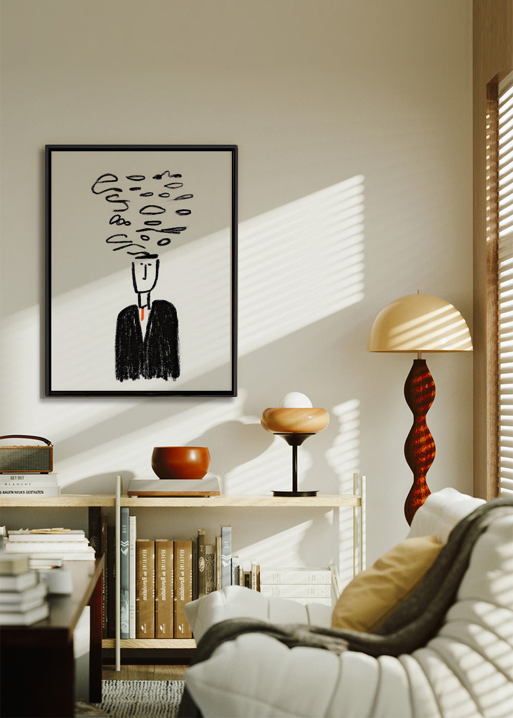 Minimalistisk illustration av figur med rök