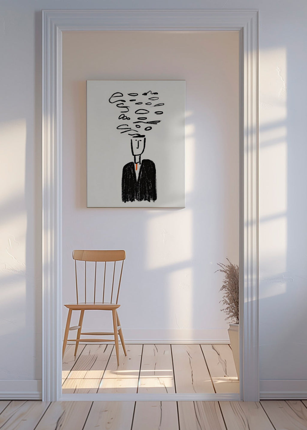 Minimalistisk illustration av figur med rök