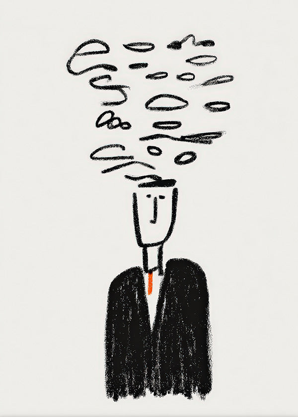 Minimalistisk illustration av figur med rök