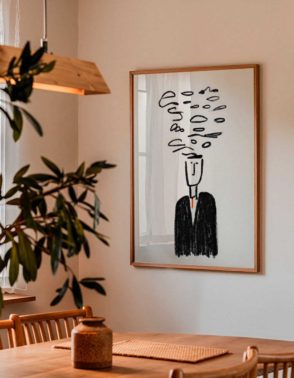 Minimalistisk illustration av figur med rök