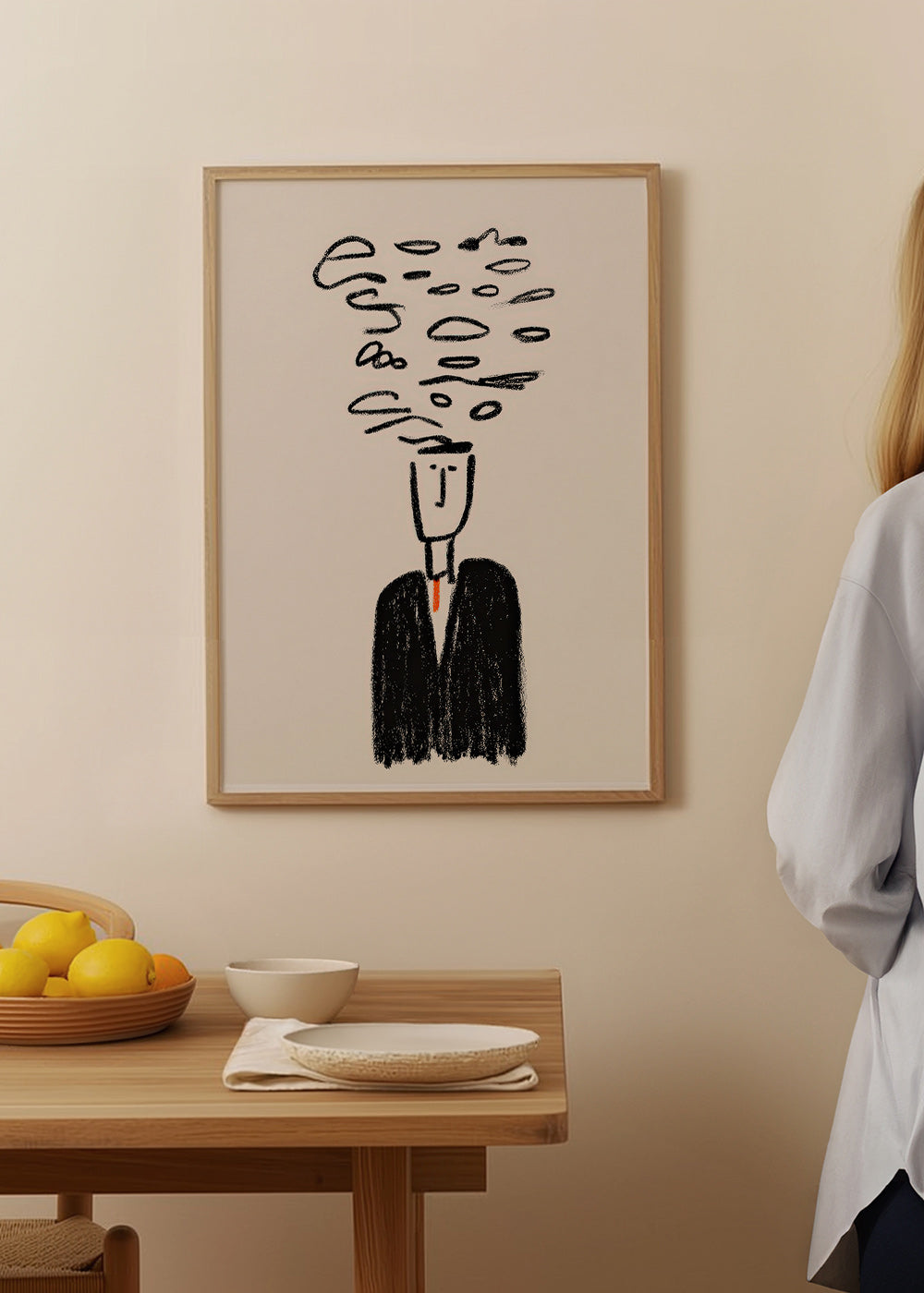 Minimalistisk illustration av figur med rök