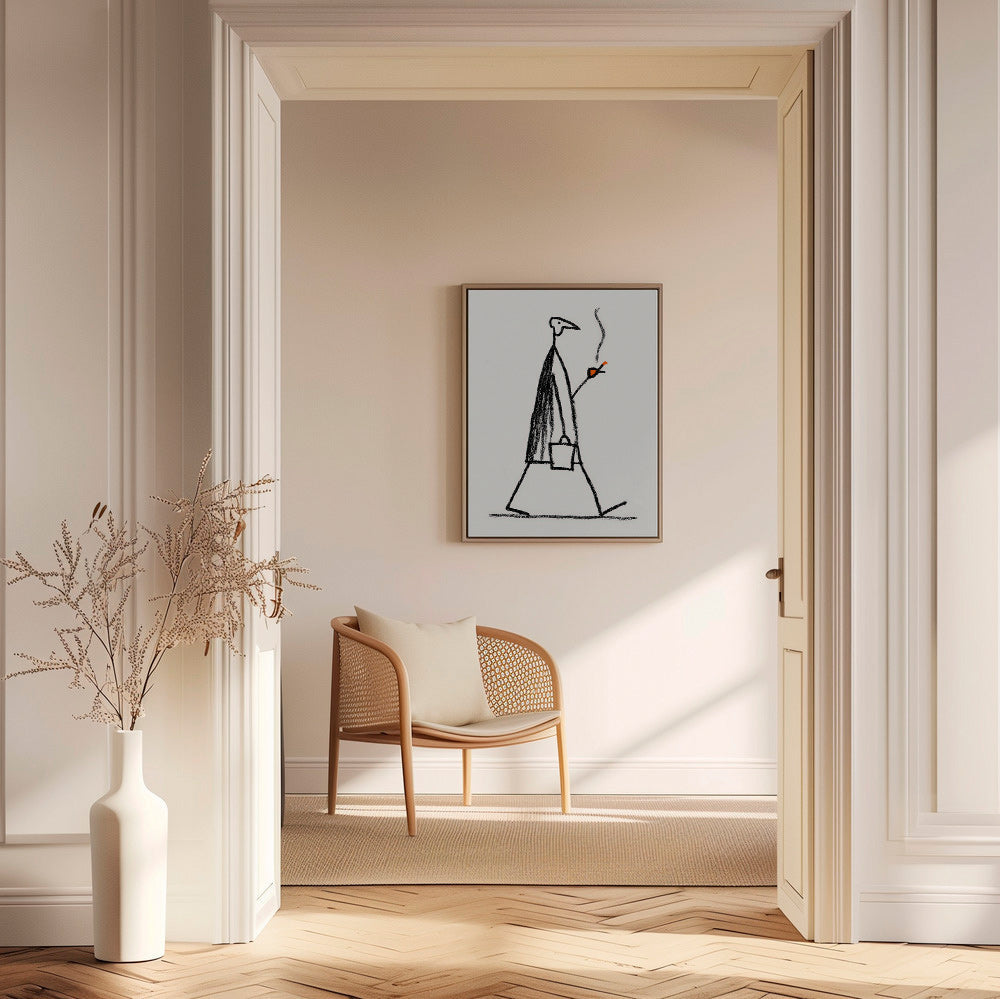 Minimalistisk illustration av gående rökare