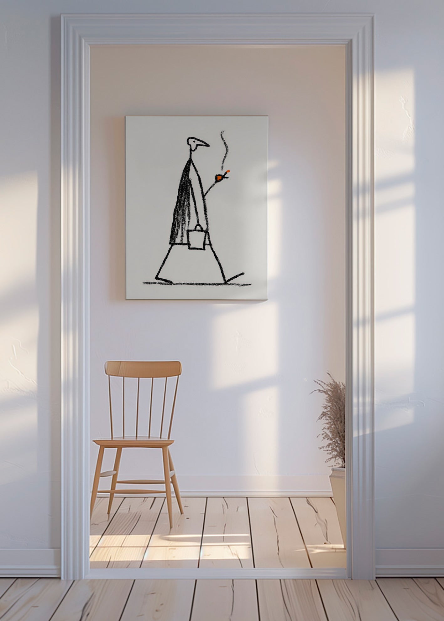 Minimalistisk illustration av gående rökare