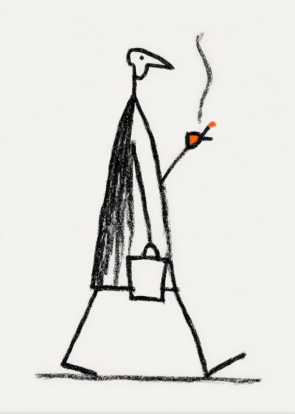 Minimalistisk illustration av gående rökare