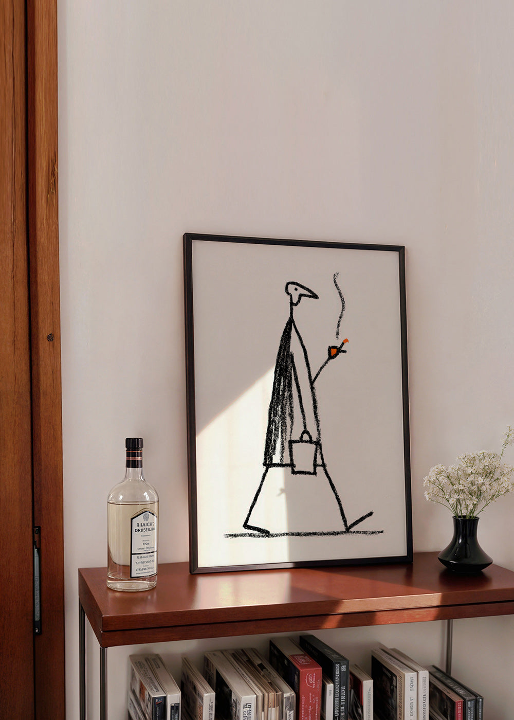 Minimalistisk illustration av gående rökare