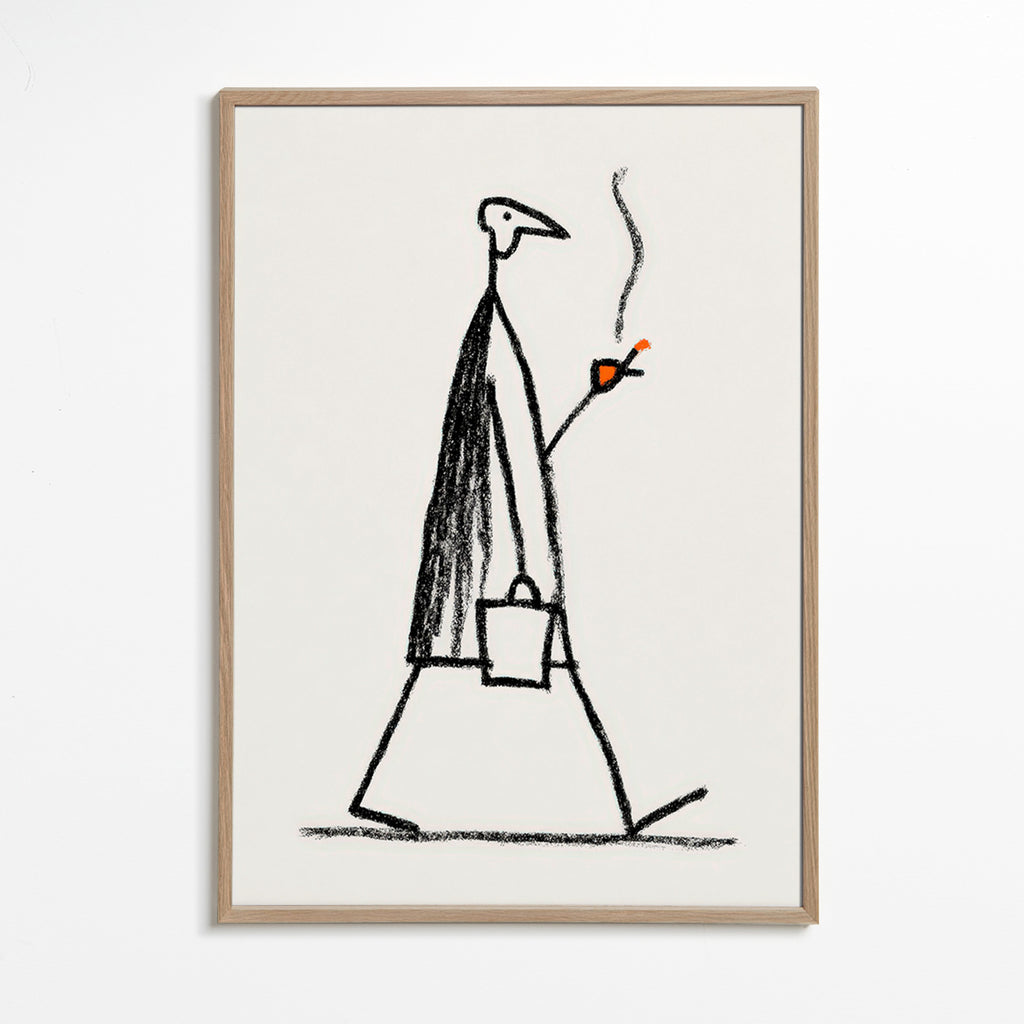 Minimalistisk illustration av gående rökare