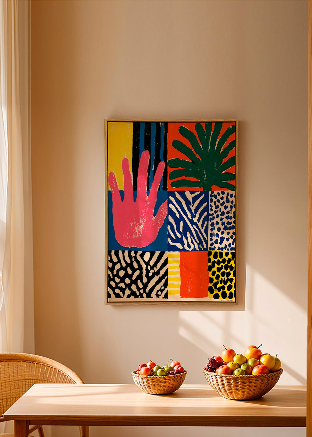 Botanisk print med hand och texturer