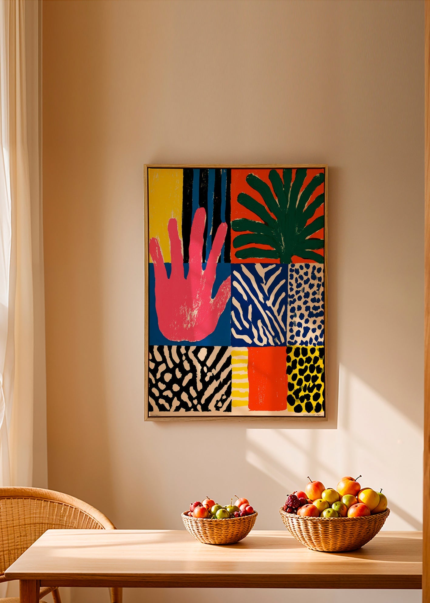 Botanisk print med hand och texturer