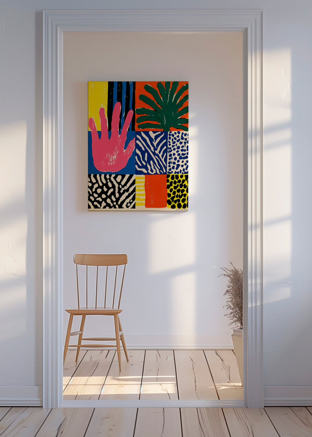 Botanisk print med hand och texturer