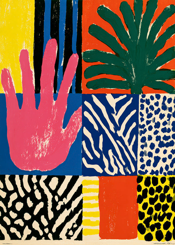 Botanisk print med hand och texturer