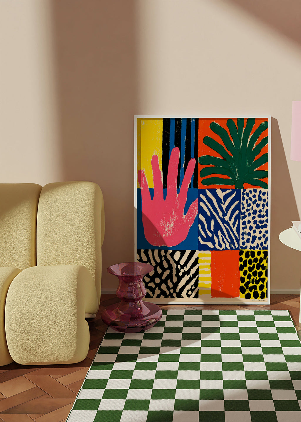 Botanisk print med hand och texturer