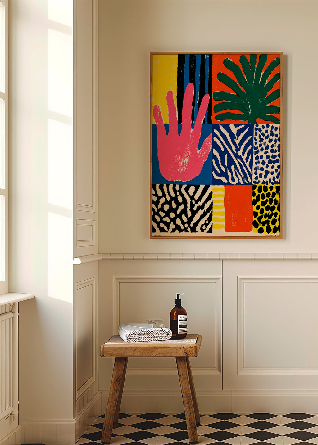 Botanisk print med hand och texturer