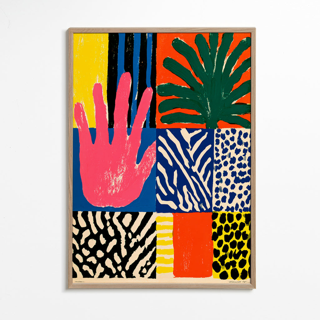 Botanisk print med hand och texturer