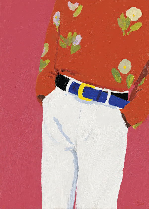 Illustration torso med blommig skjorta mot rosa bakgrund