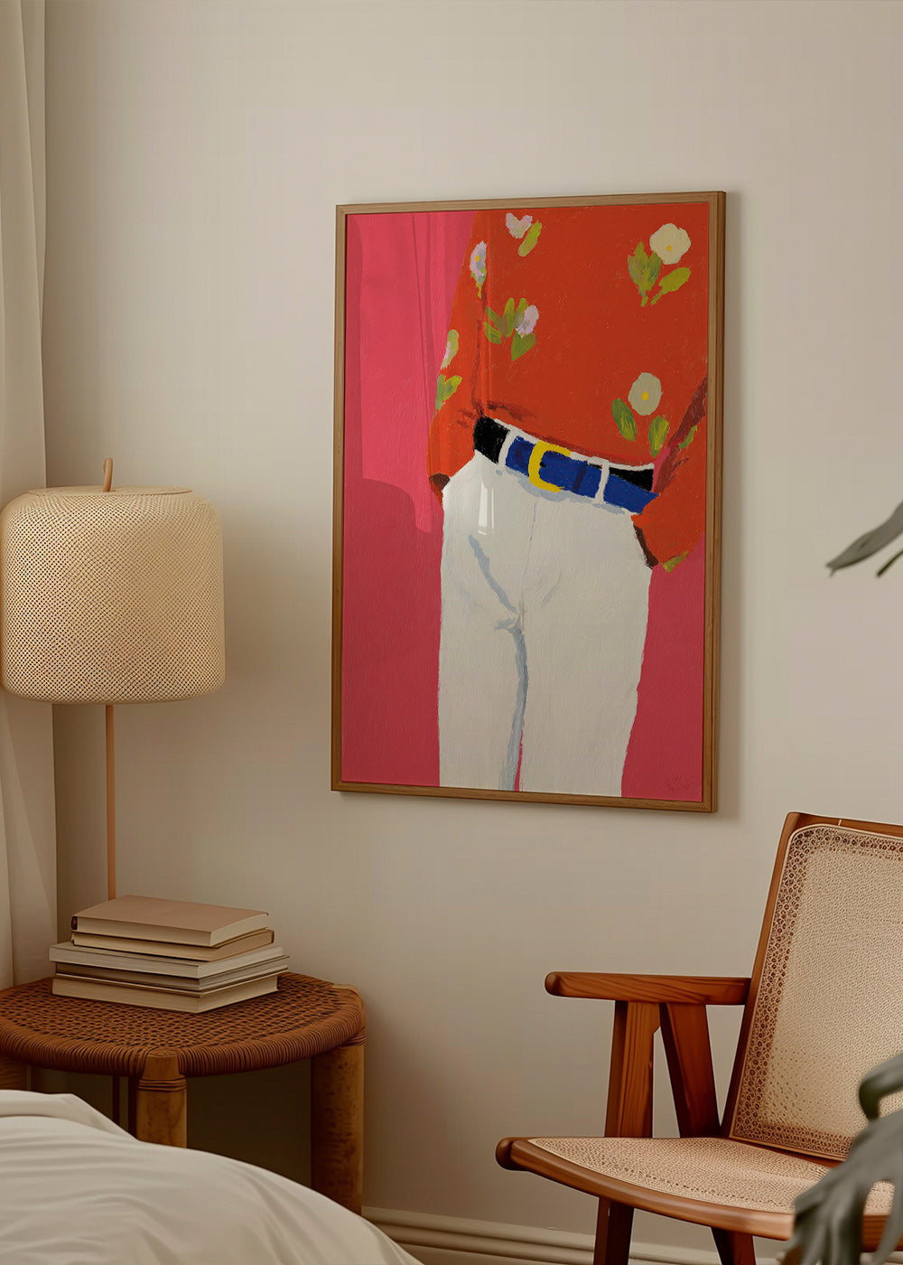 Illustration torso med blommig skjorta mot rosa bakgrund