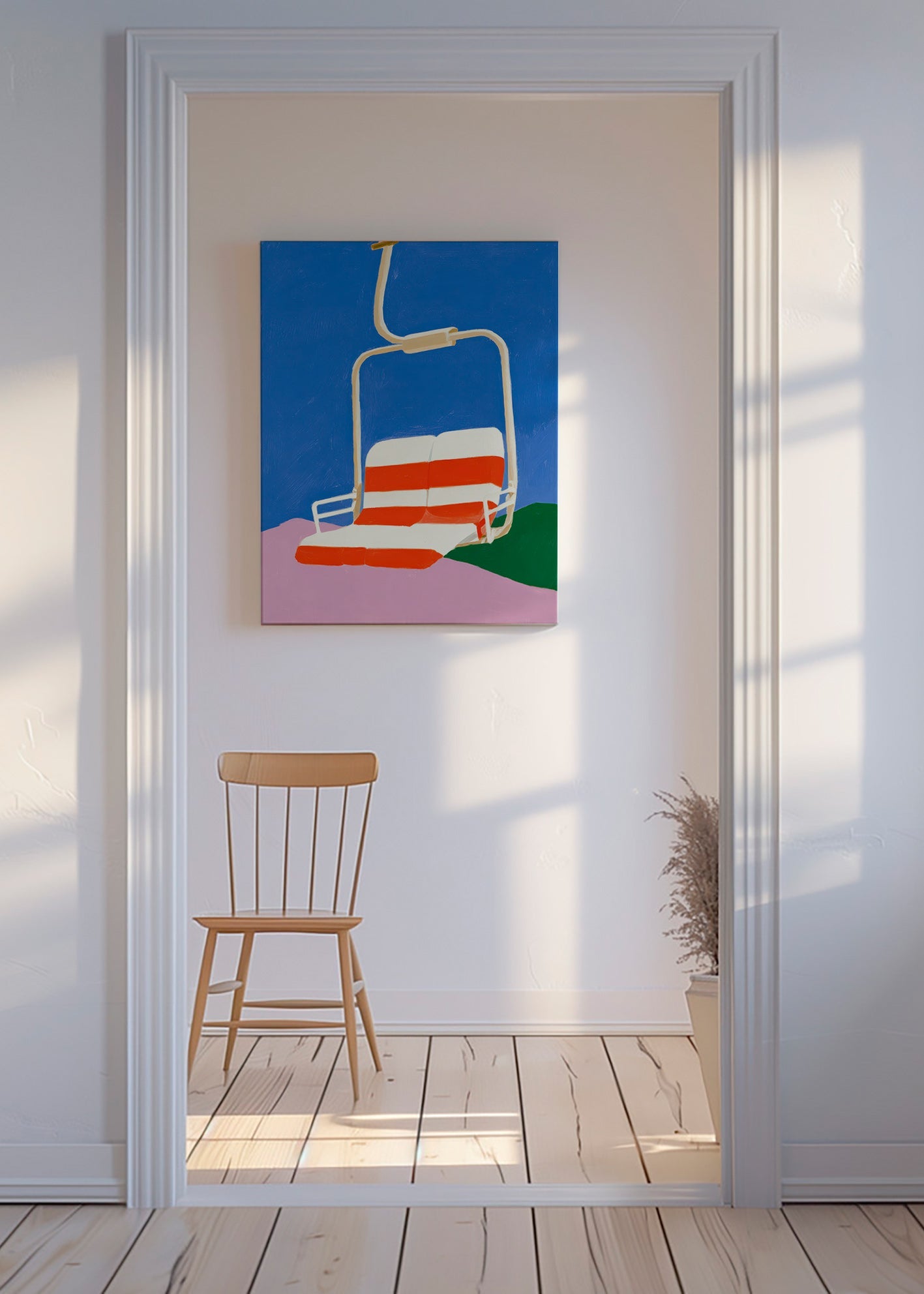Illustration av stollift med randigt säte