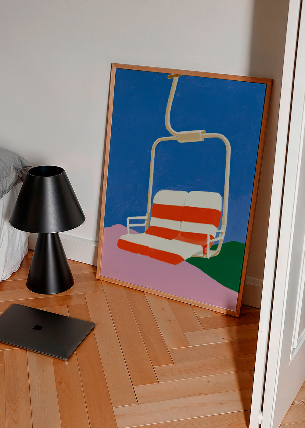 Illustration av stollift med randigt säte