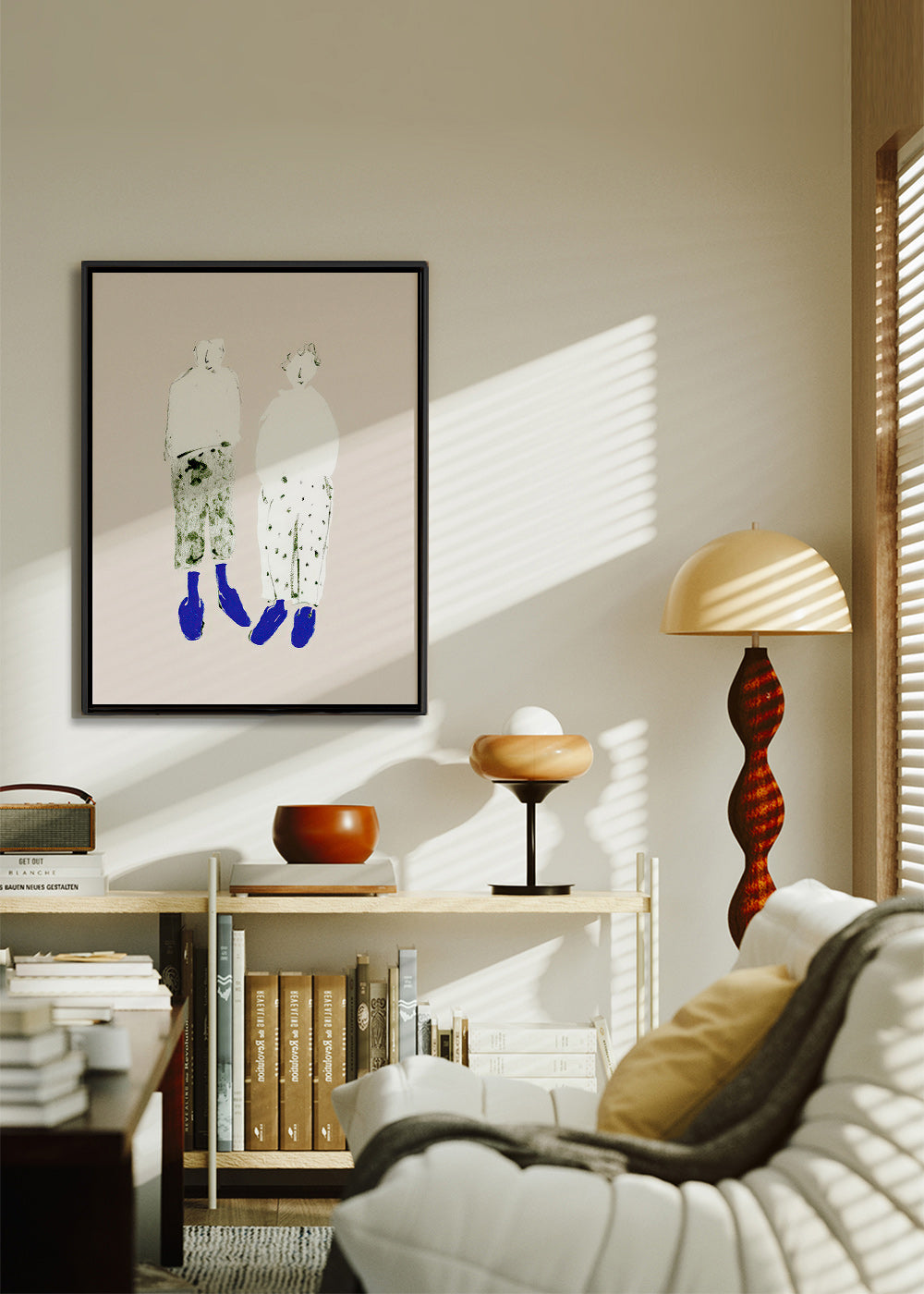 Minimalistisk parillustration med blå stövlar