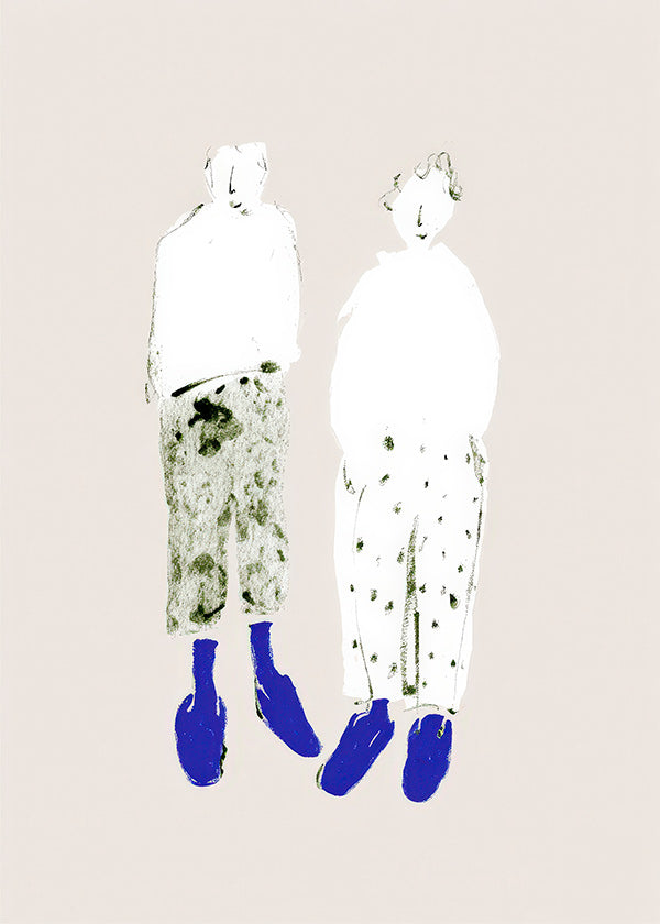 Minimalistisk parillustration med blå stövlar