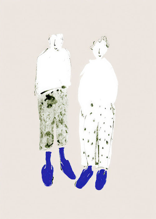 Minimalistisk parillustration med blå stövlar