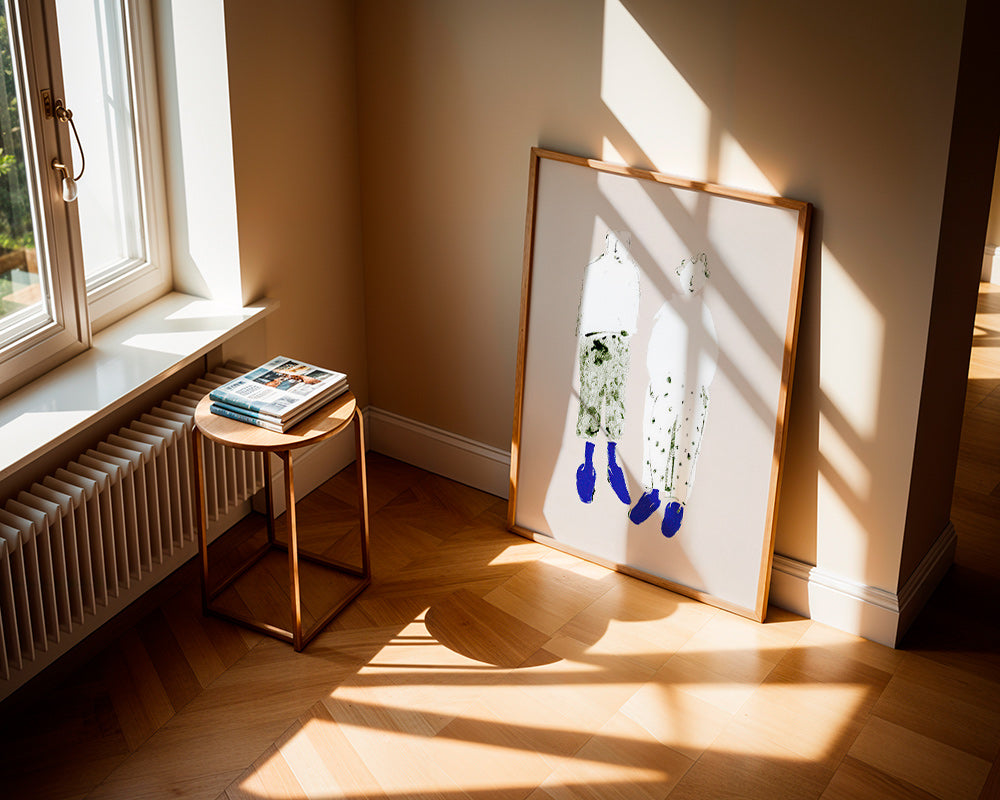 Minimalistisk parillustration med blå stövlar