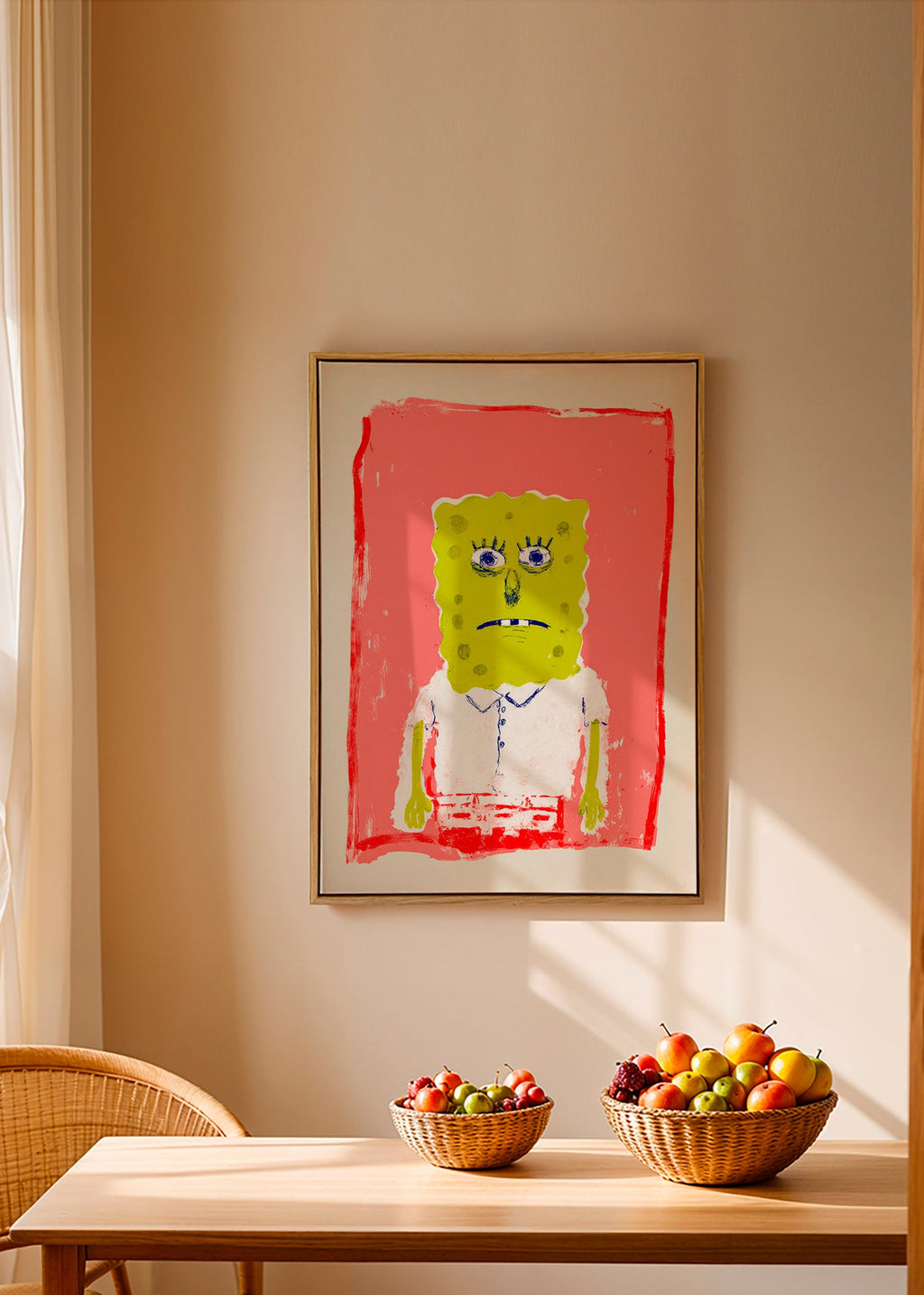 Illustration svampfigur på rosa bakgrund
