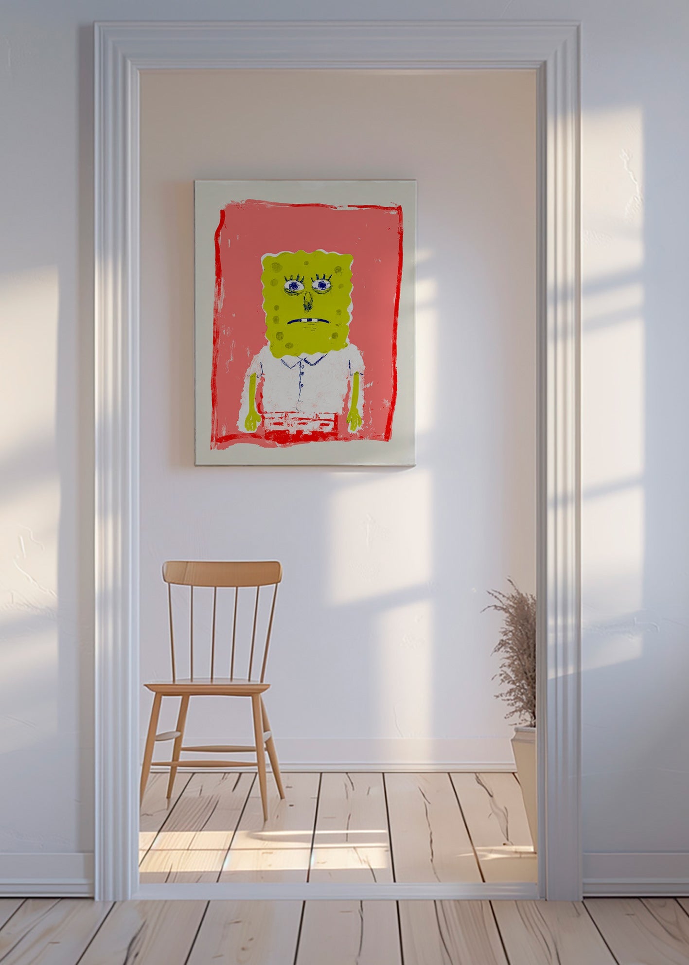 Illustration svampfigur på rosa bakgrund