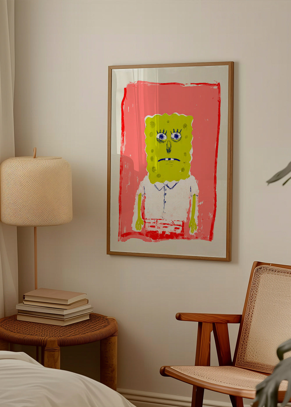 Illustration svampfigur på rosa bakgrund