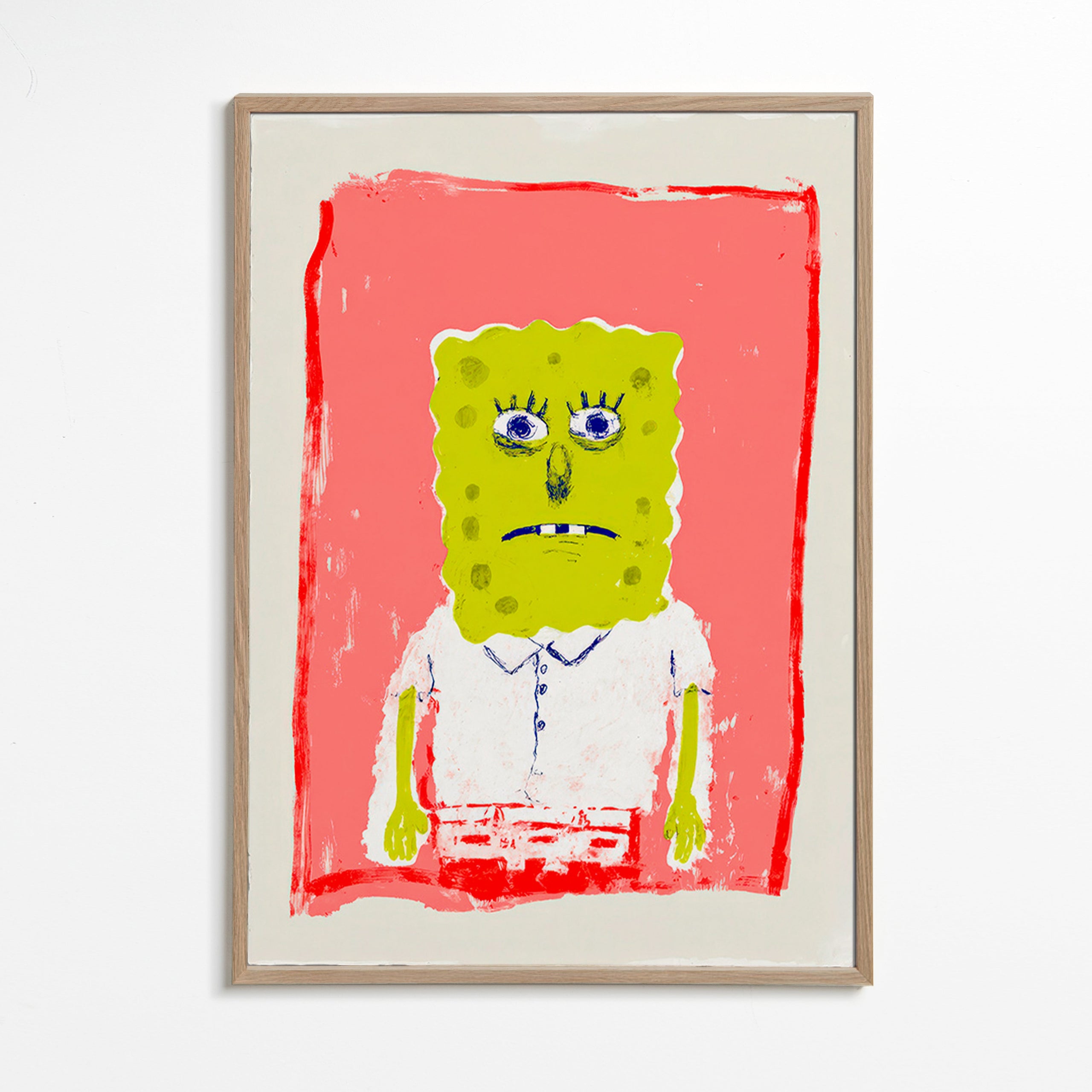 Illustration svampfigur på rosa bakgrund