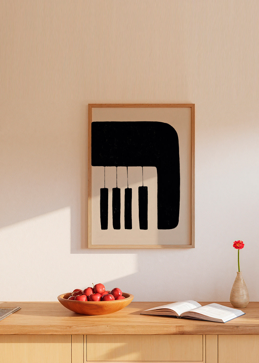 Minimalistiskt pianoverk med tangenter