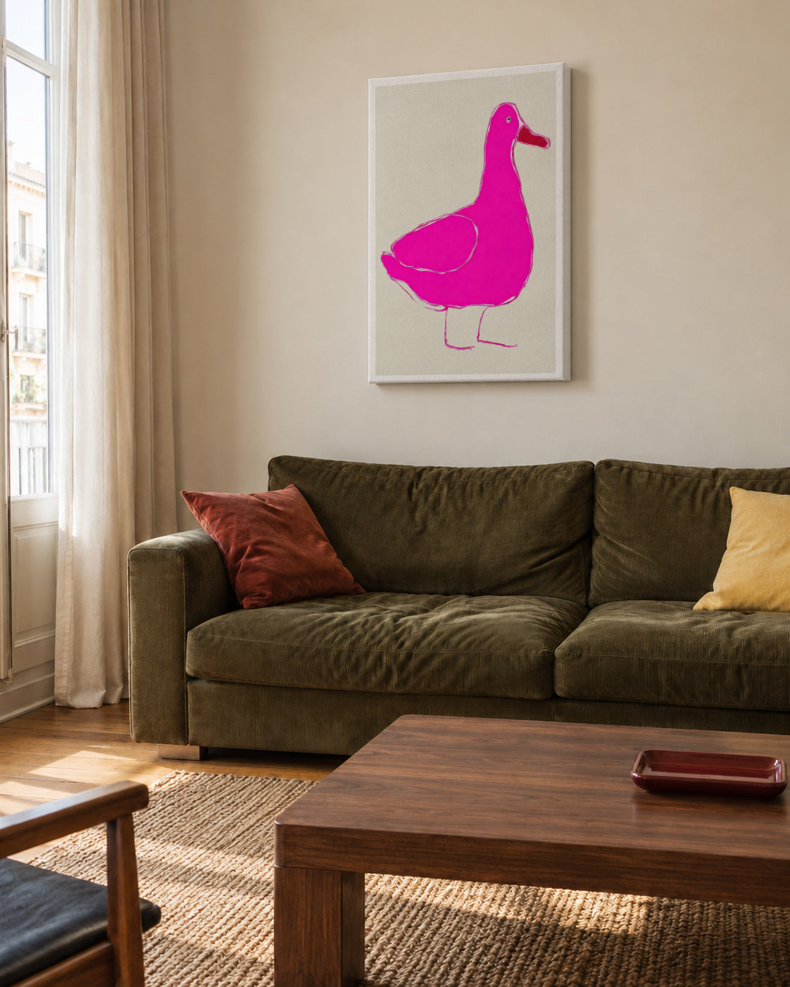 Pink Duck - Unframed canvas in an interior