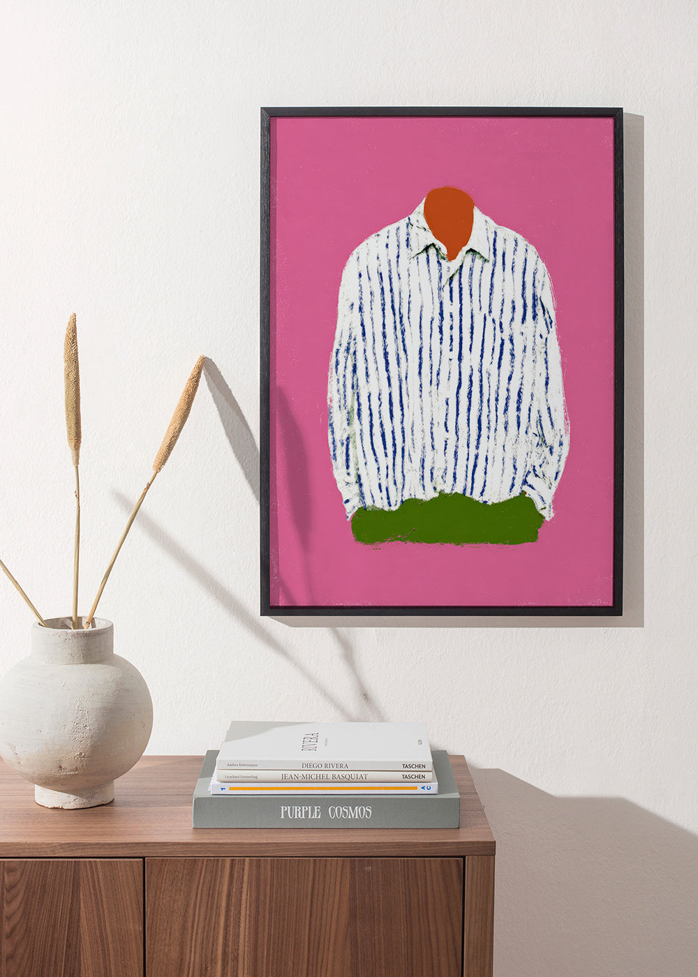Illustration randig skjorta på rosa bakgrund