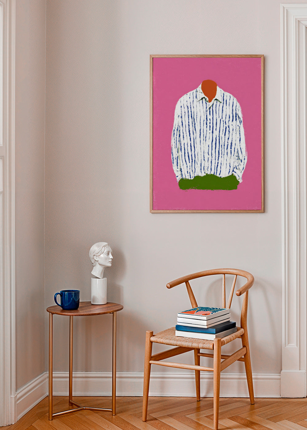 Illustration randig skjorta på rosa bakgrund