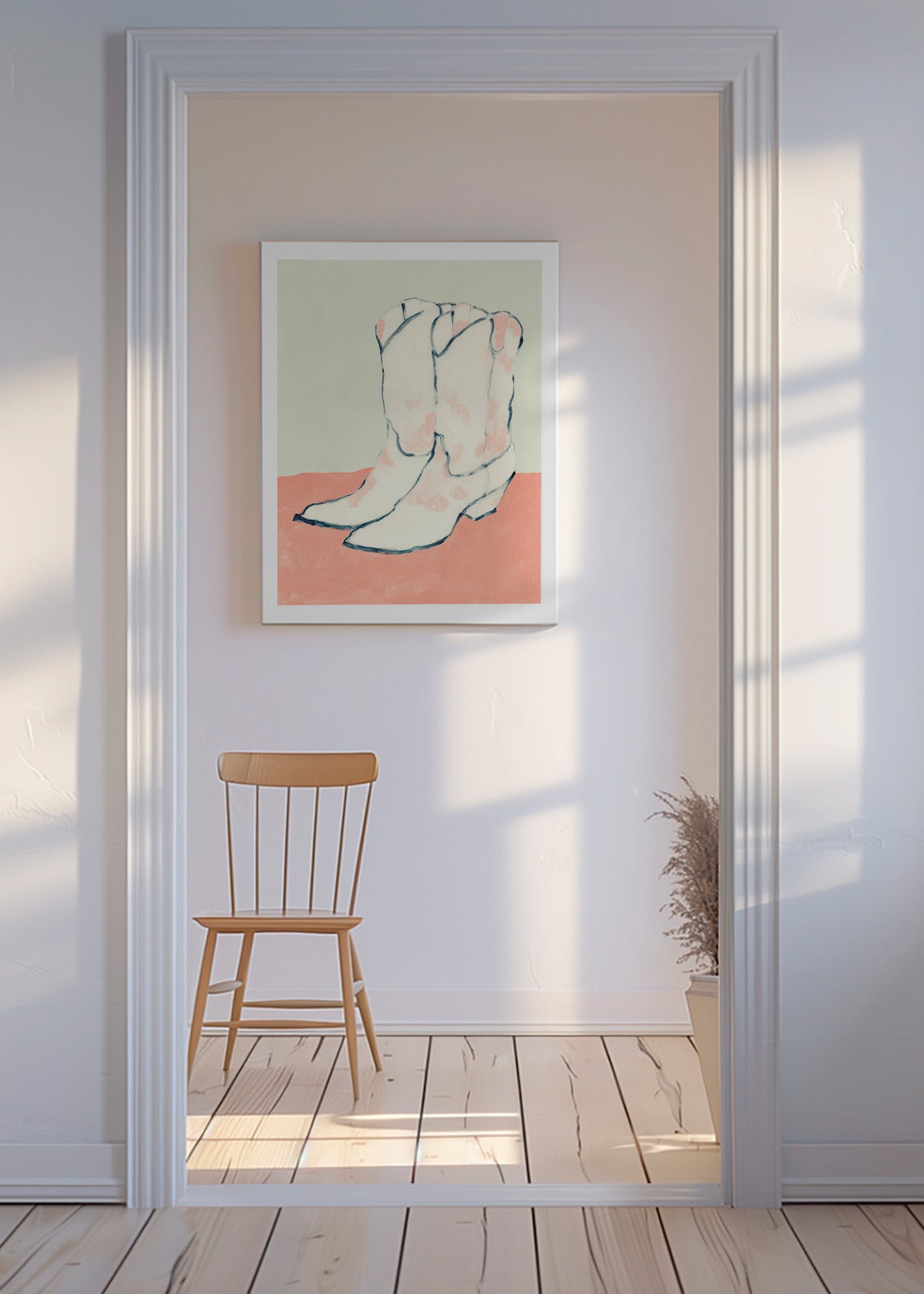 Illustration vita stövlar på pastellbakgrund