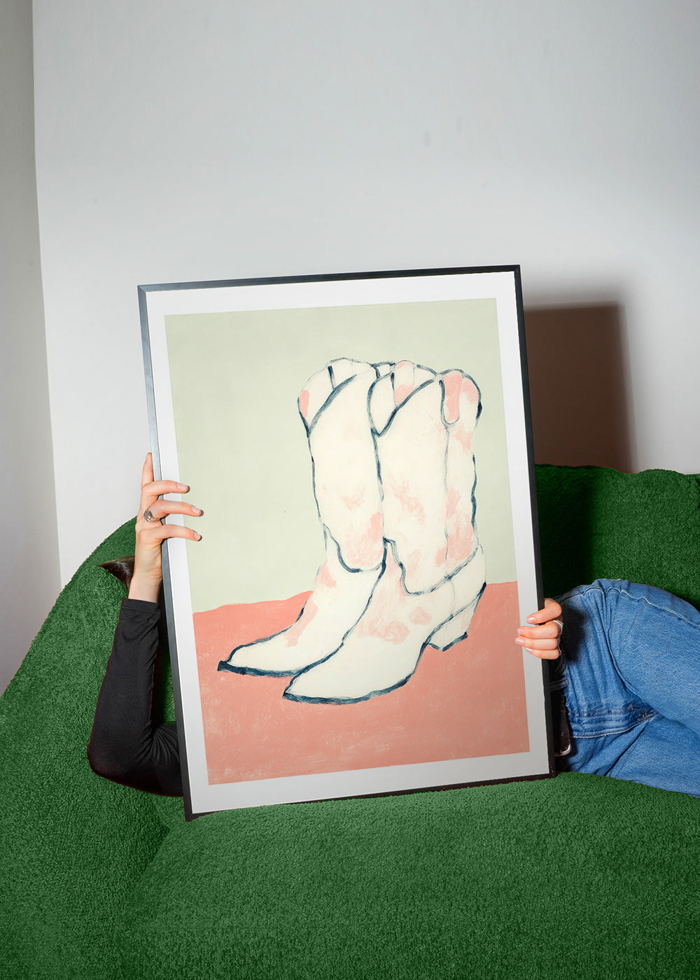 Illustration vita stövlar på pastellbakgrund