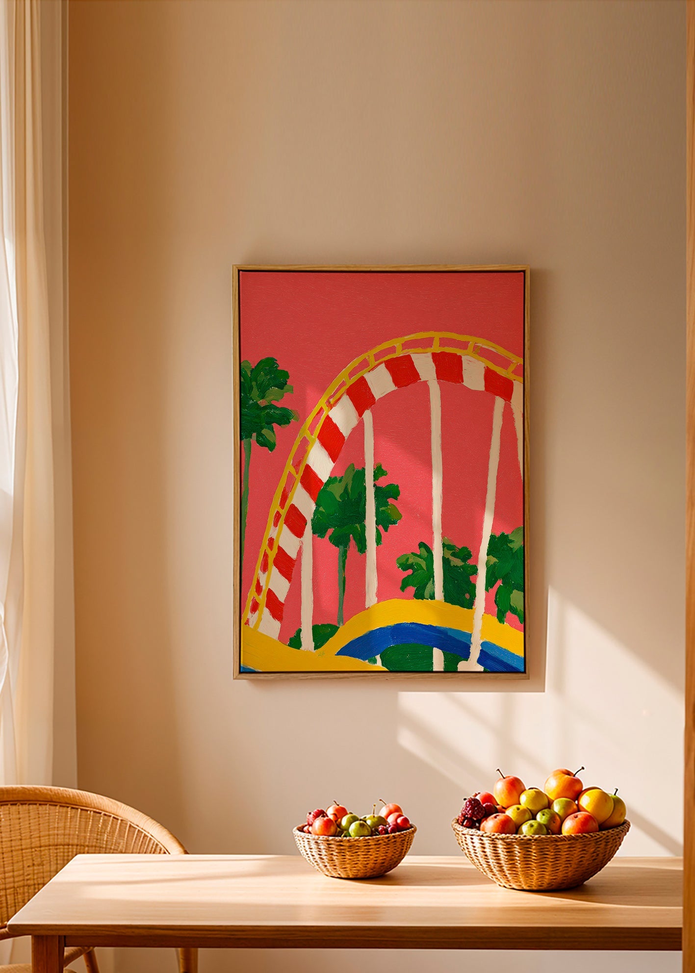 Botanisk print med palmer och färgglad båge
