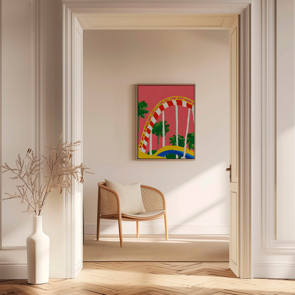 Botanisk print med palmer och färgglad båge