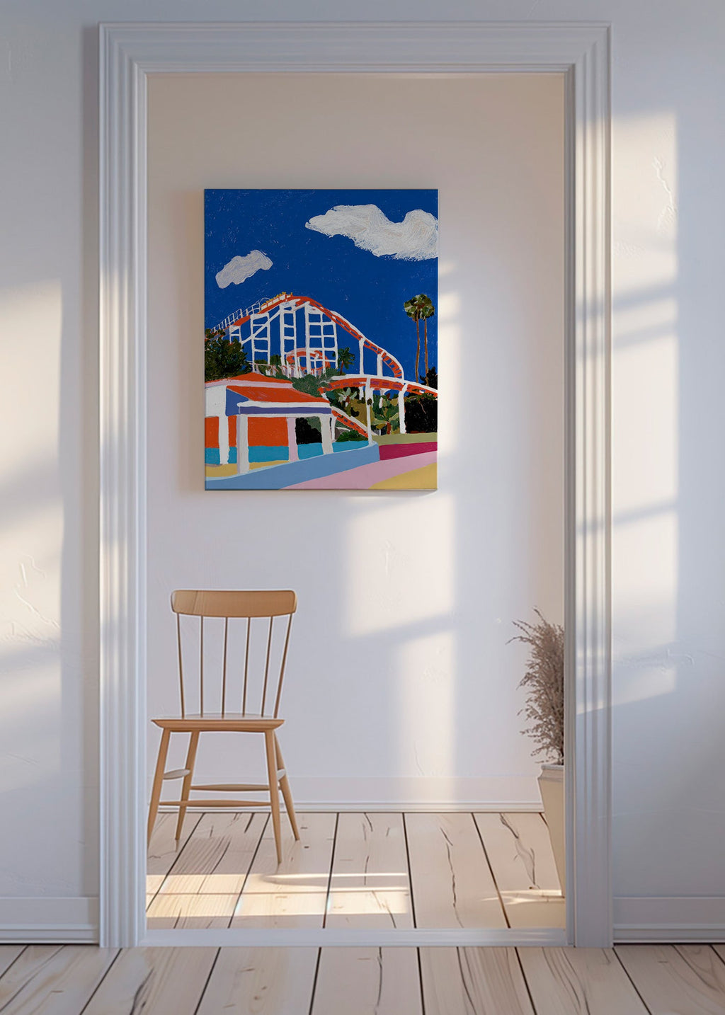 Färgstark illustration av nöjespark