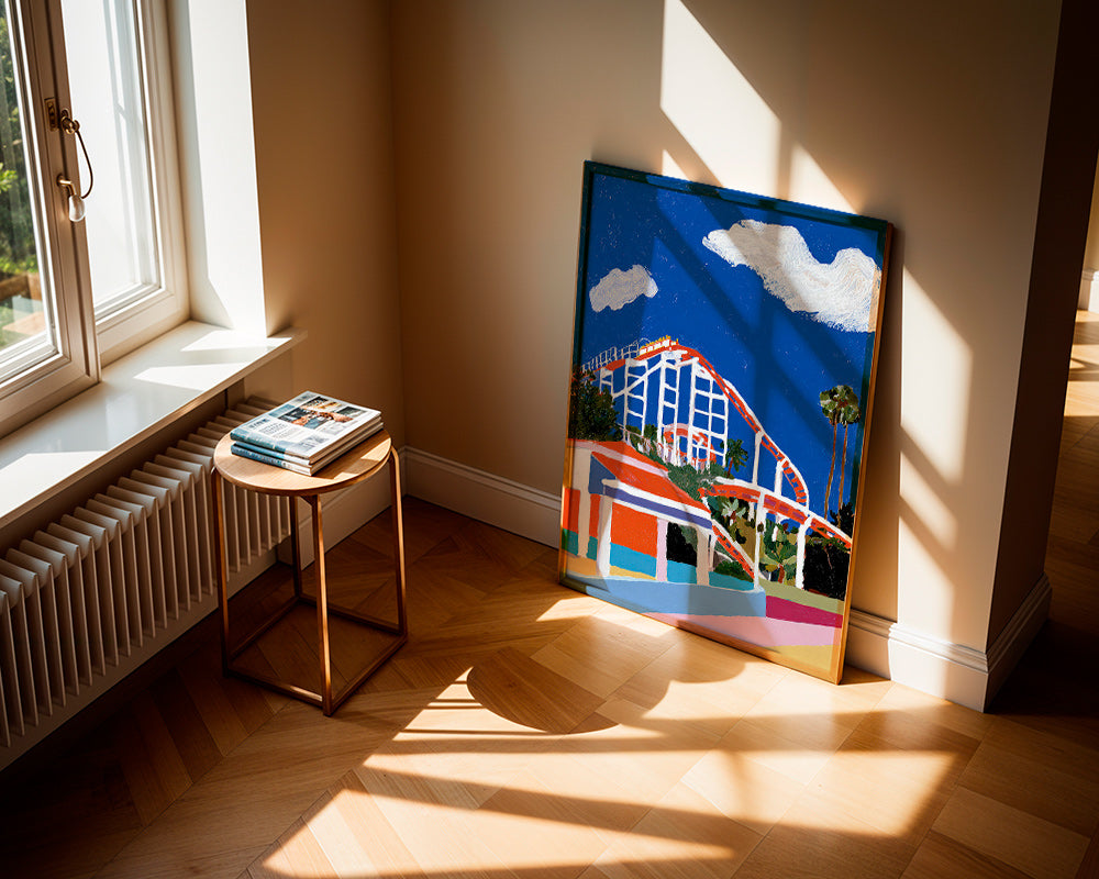 Färgstark illustration av nöjespark