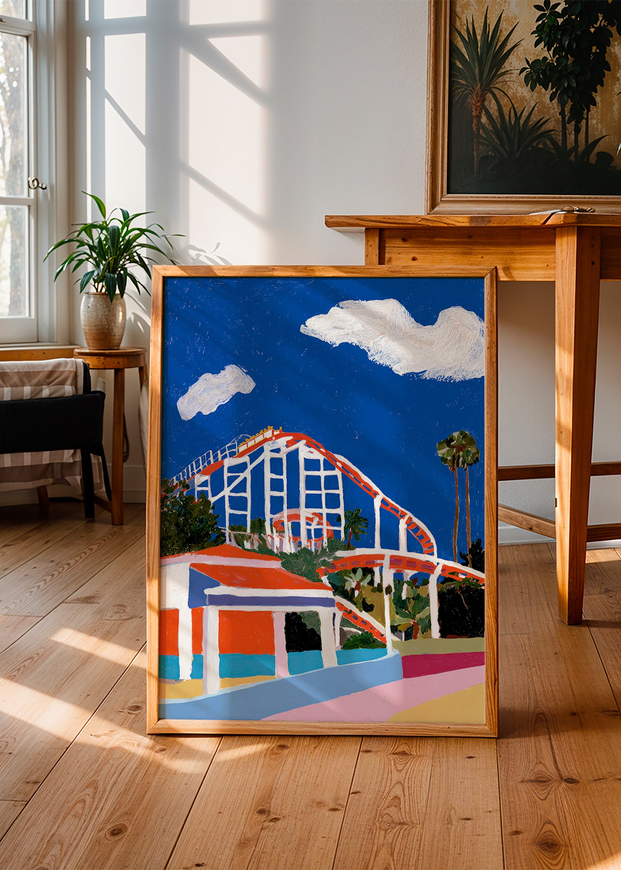 Färgstark illustration av nöjespark