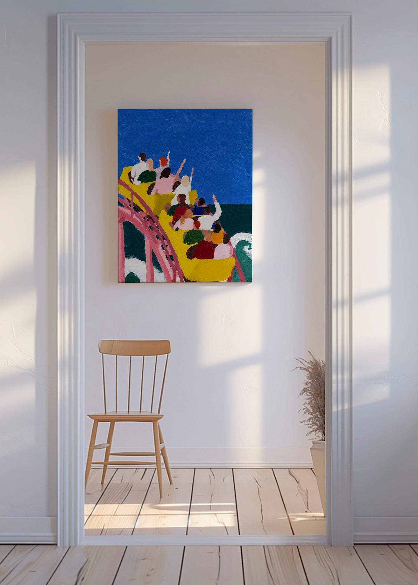 Illustration berg- och dalbana vid havet