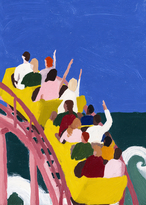 Illustration berg- och dalbana vid havet