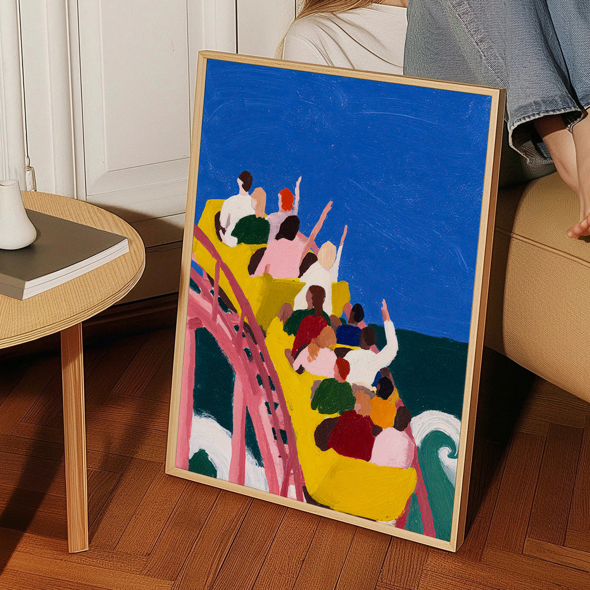 Illustration berg- och dalbana vid havet