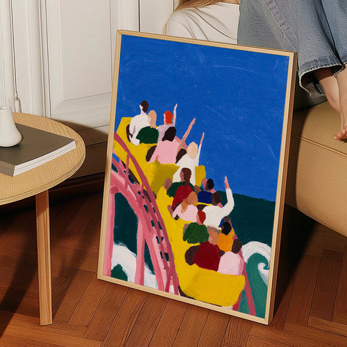 Illustration berg- och dalbana vid havet