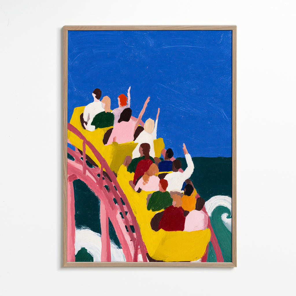 Illustration berg- och dalbana vid havet