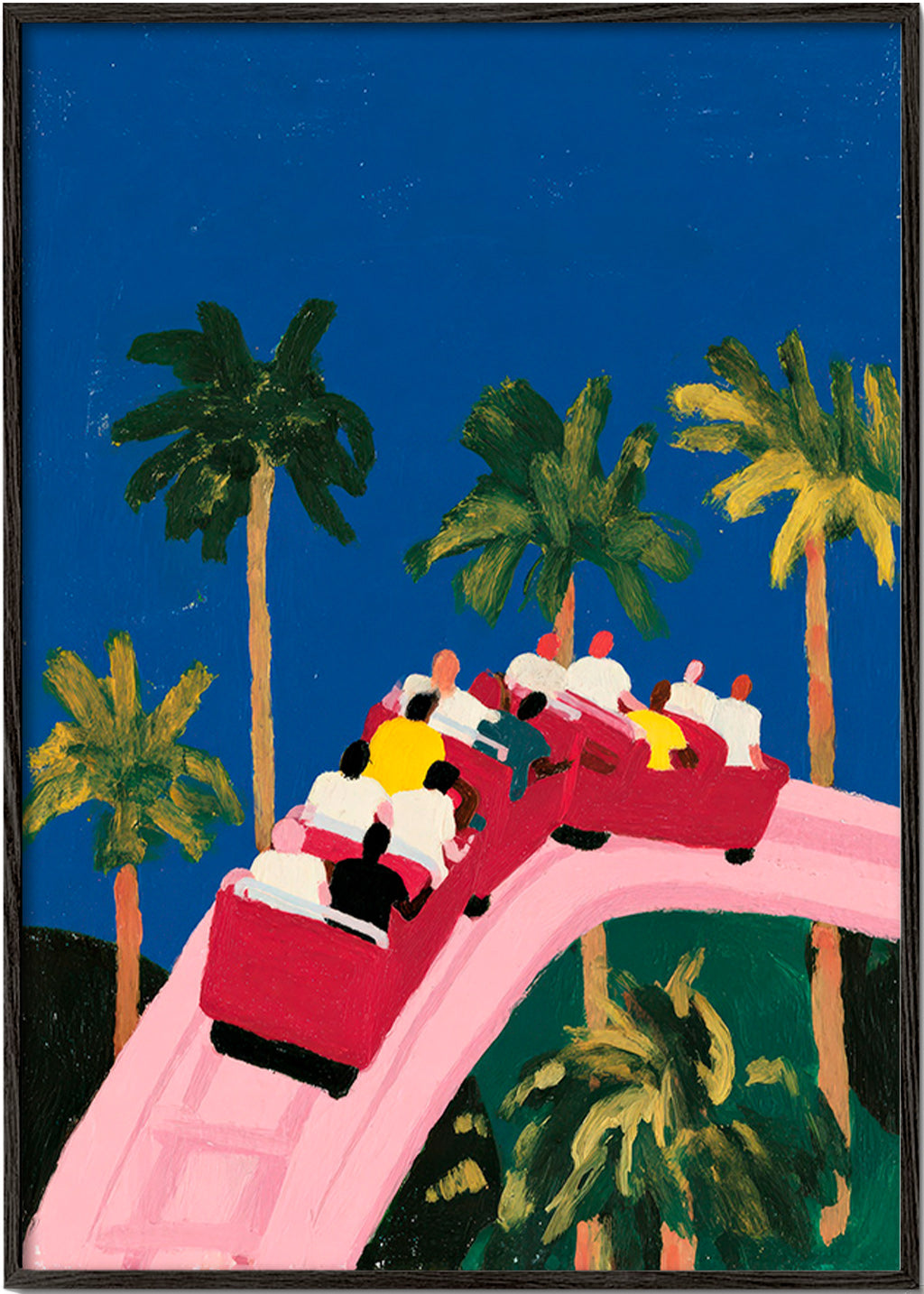 Botanisk poster med palmer och rosa berg-och-dalbana