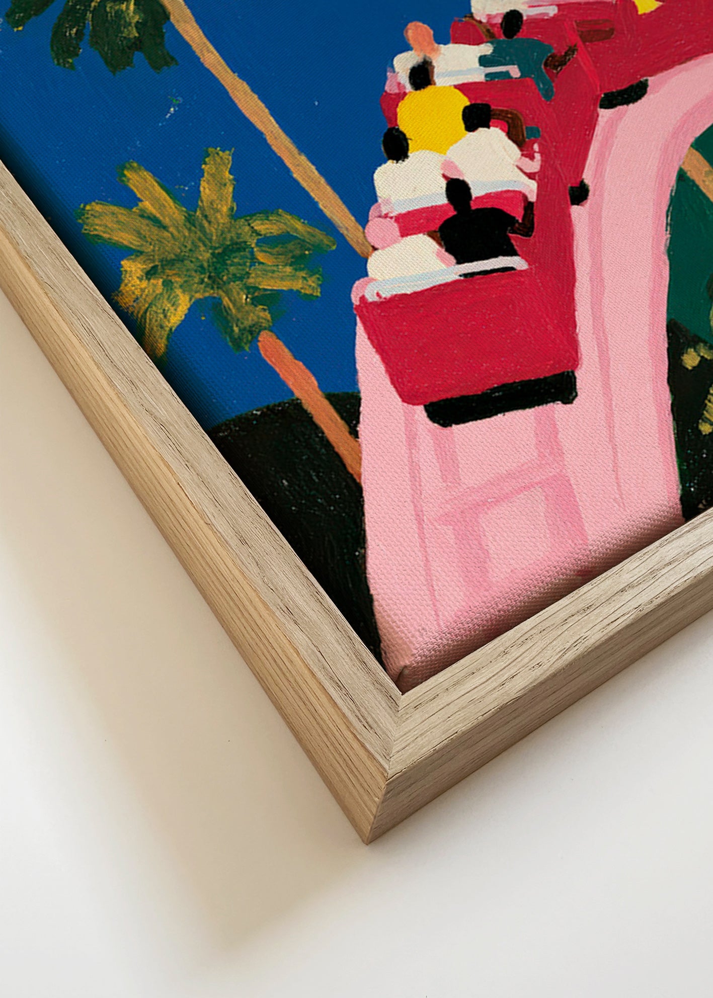 Botanisk poster med palmer och rosa berg-och-dalbana