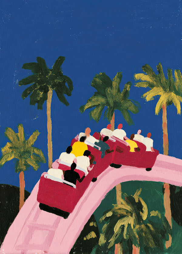 Botanisk poster med palmer och rosa berg-och-dalbana