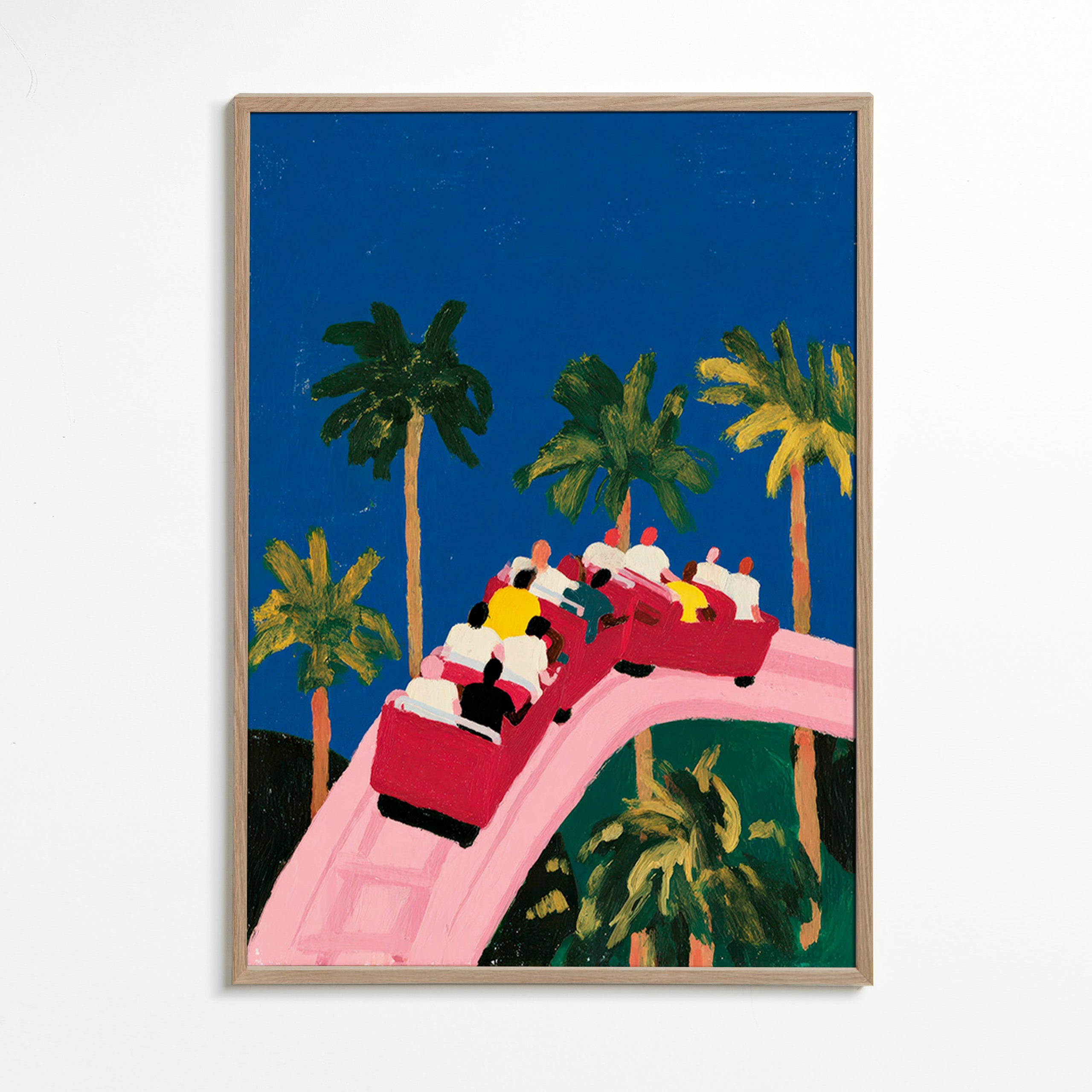 Botanisk poster med palmer och rosa berg-och-dalbana
