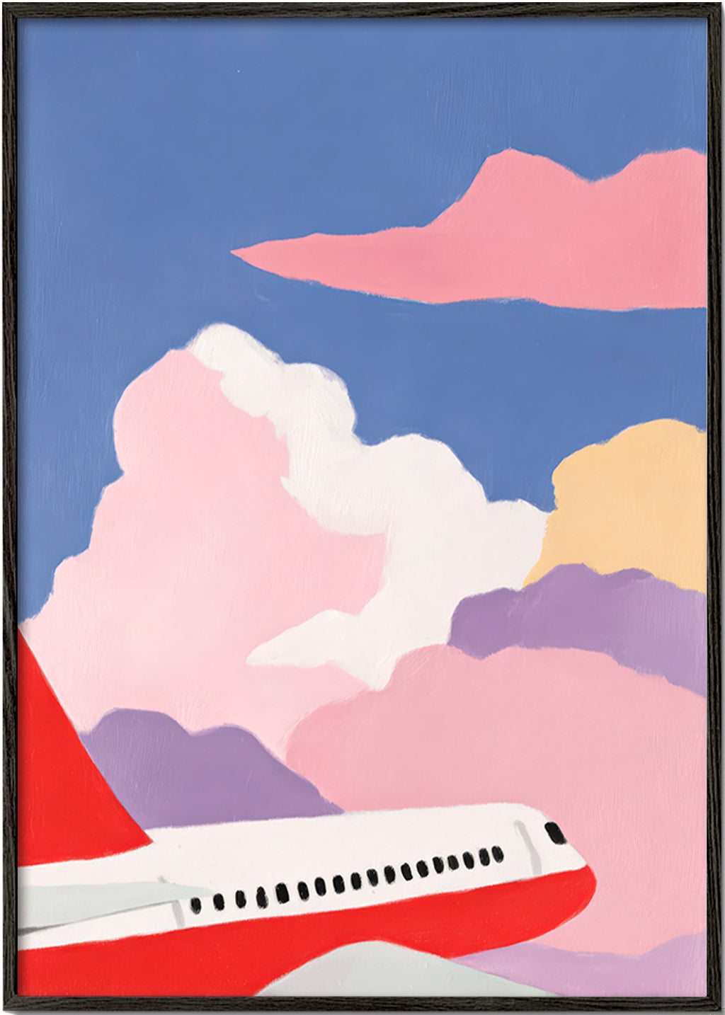 Illustration av flygplan över rosa moln